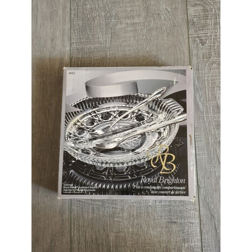 ROYAL BRIGHTON DIVIDED RELISH DISH W/2 FORKS (NEW) Vintage Open Box